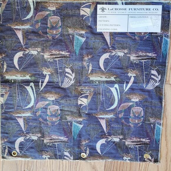 VTG 27x27 Tapestry Fabric Sample LaCrosse Furniture Co NAUTICAL Landscape - Picture 4 of 4